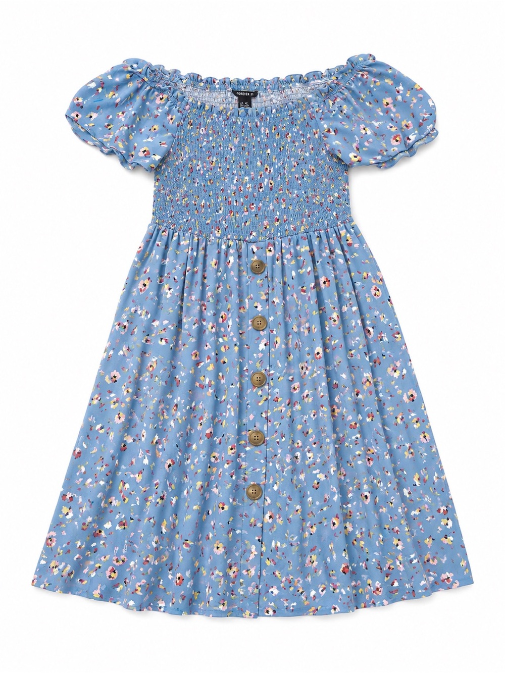 Smocked Puff-Sleeve Floral Dress for Women